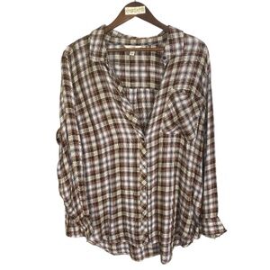 TERRA & Sky Plaid Button-Up Women's Top / 1X